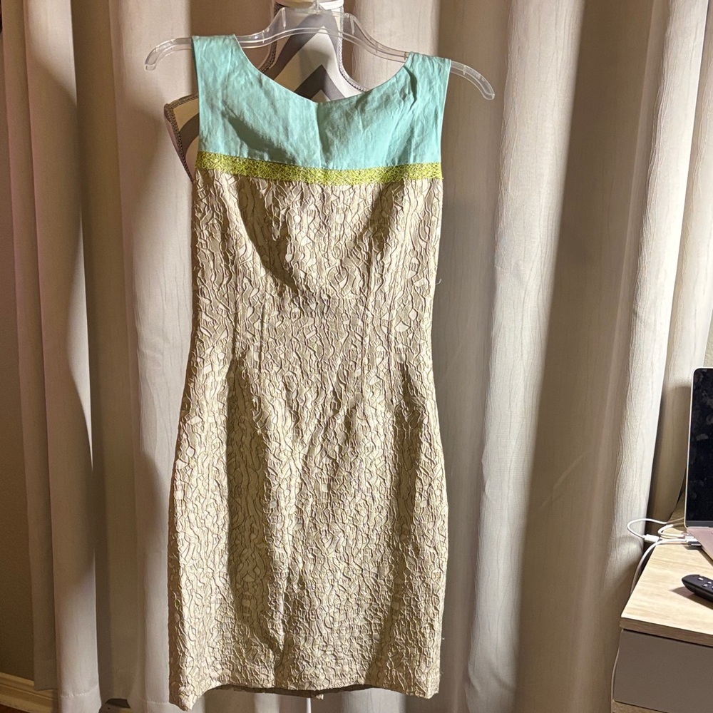 Elie Tahari Beige and Mint Mini Dress